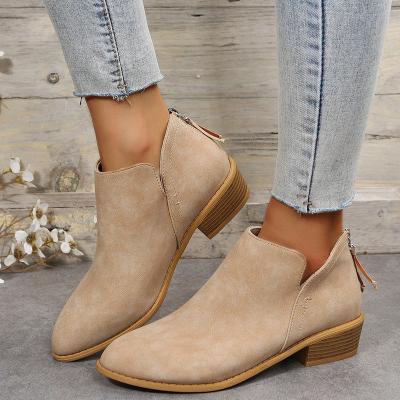 Women's Chelsea Ankle Boots Block Heel Side Zip
