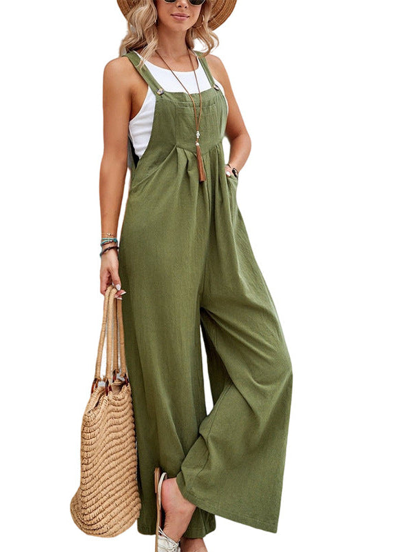 Ceylan Women’s Wide Leg Jumpsuit with Button Straps and Pockets