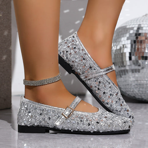 Women's Glitter Mary Jane Shoes with Ankle Strap