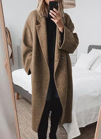 Women's Oversized Longline Coat with Classic Lapels