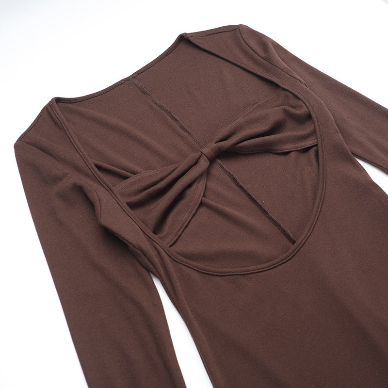 Women's Underbust Cutout Maxi Dress with Flared Bell Sleeves