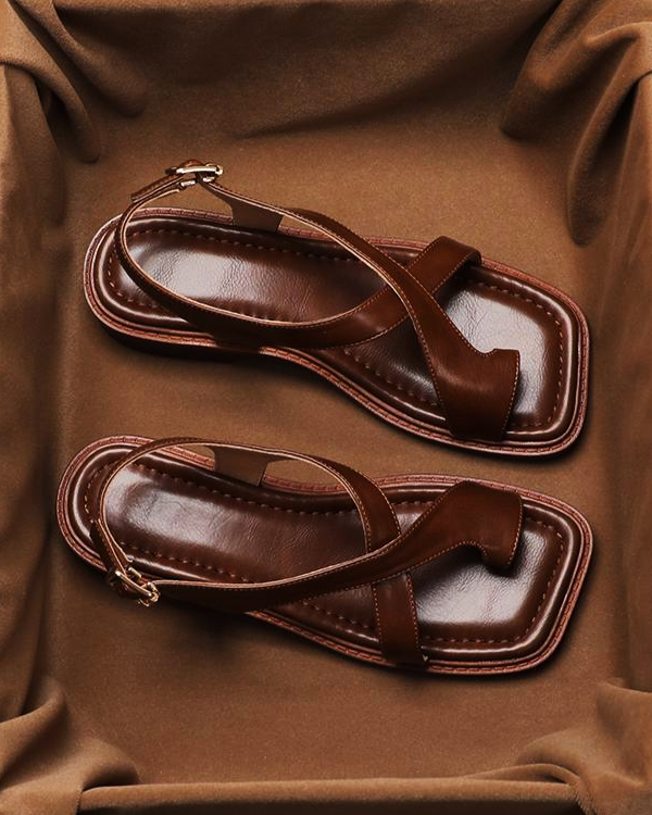 Women’s Sandals with Adjustable Ankle Buckle and Crossover Toe Loop Straps