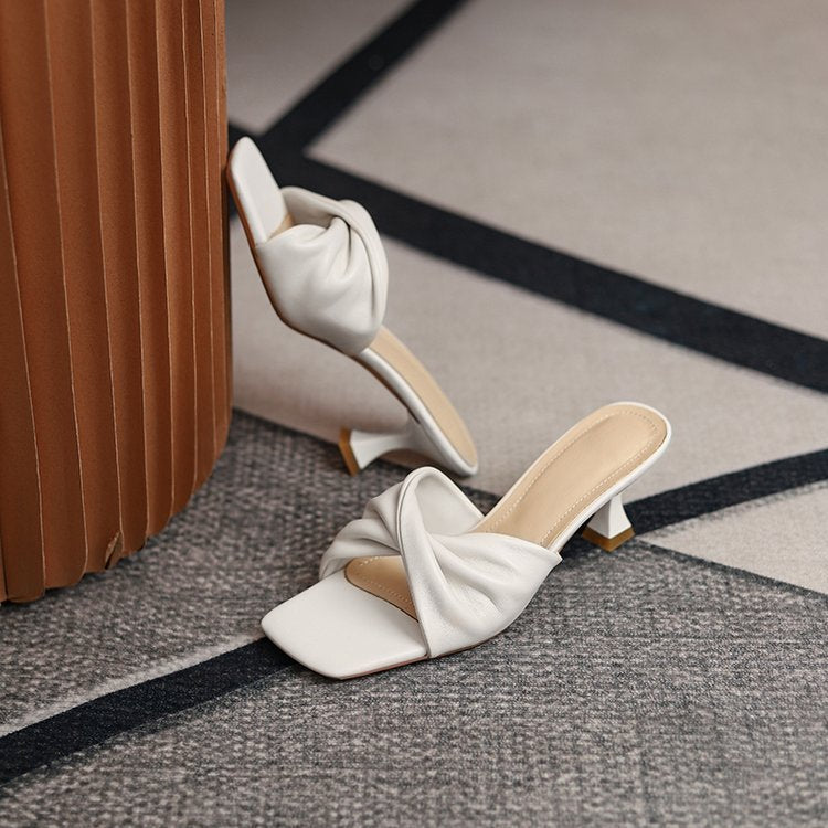 Women's Knotted Mule Sandals Open-Toe Kitten Heel