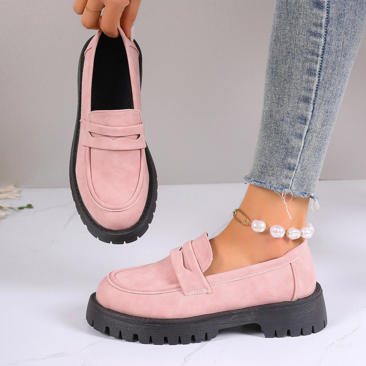Women's Platform Loafers with Chunky Sole and Slip-On Fit