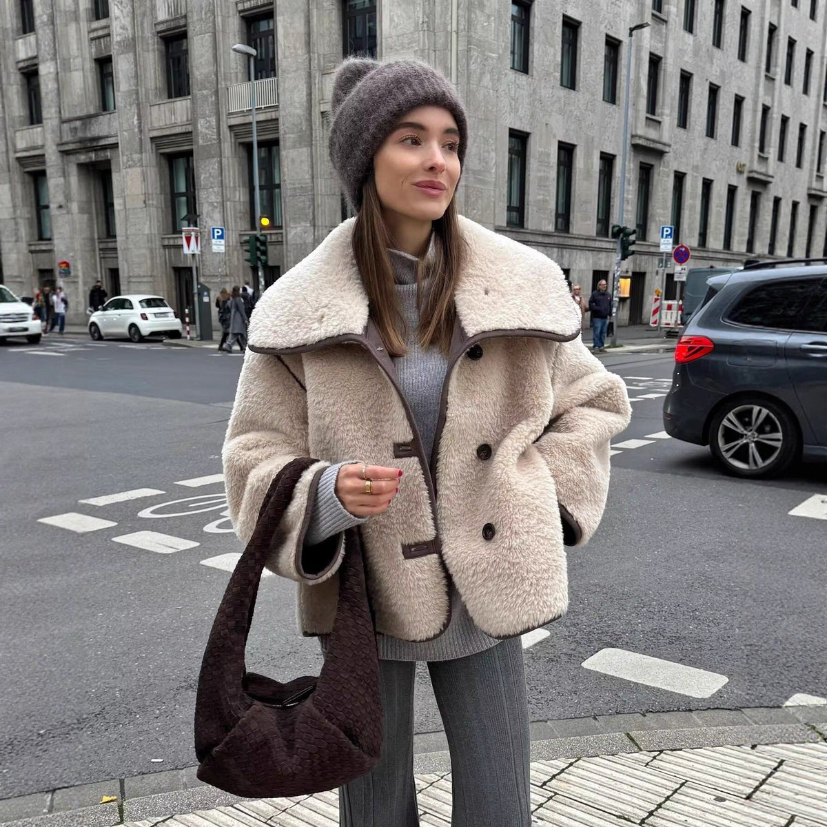 Women's Shawl Collar Teddy Jacket Button Front