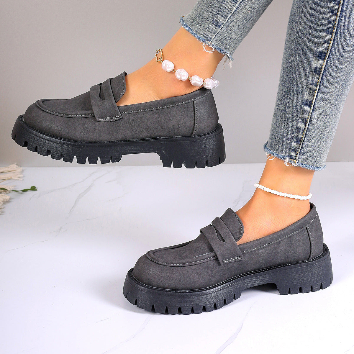 Women's Platform Loafers with Chunky Sole and Slip-On Fit