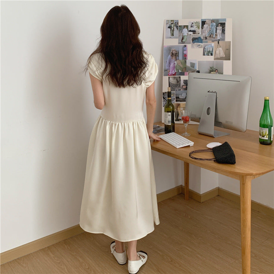 Women’s Maxi Dress Ruched Cap Sleeve Drop Waist Pleated Gown