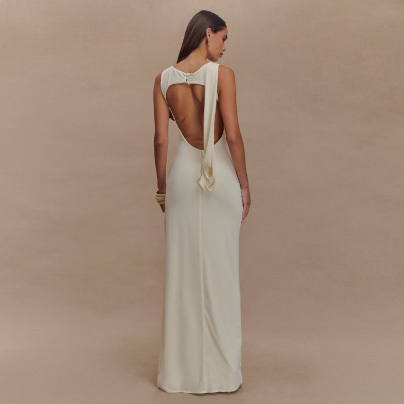Women’s Maxi Dress with Ruched Bodice and High Side Leg Slit