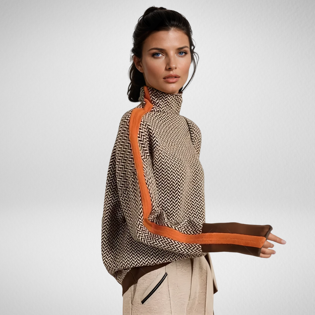 Women's Chevron Knit Pullover With Contrast Trim