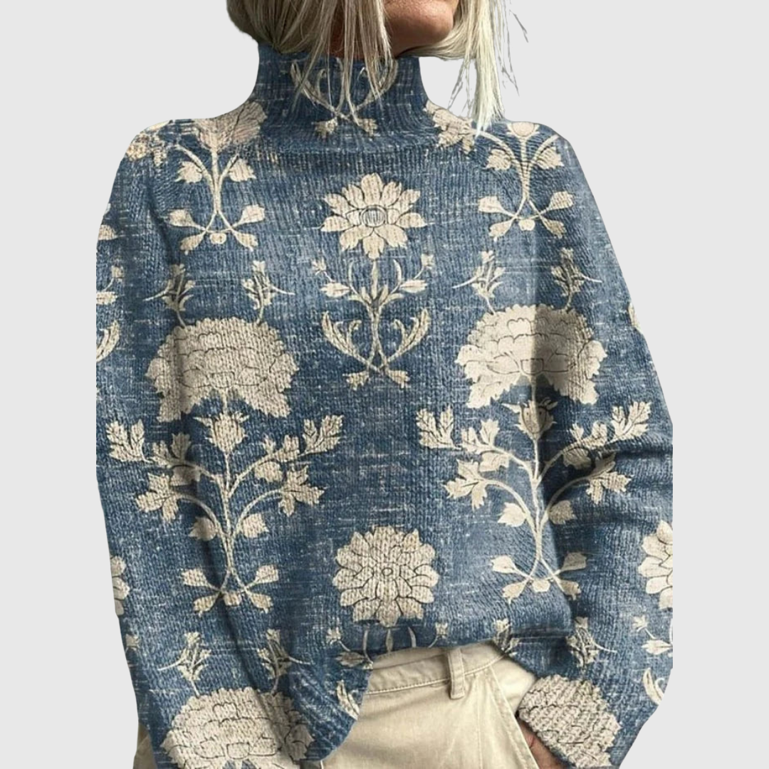 Ceylan Women's Turtleneck Sweater with Jacquard Pattern