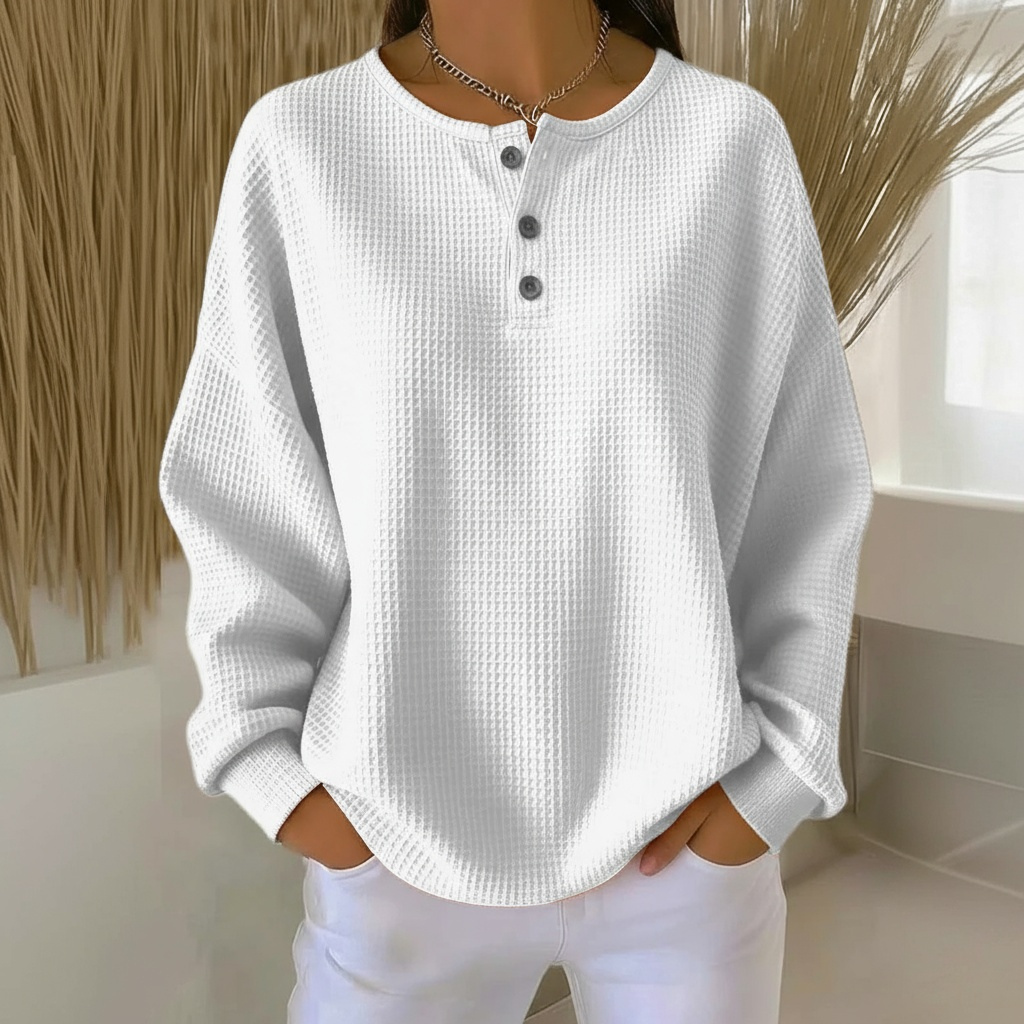 Women's Waffle Knit Henley Jumper with Button Detail