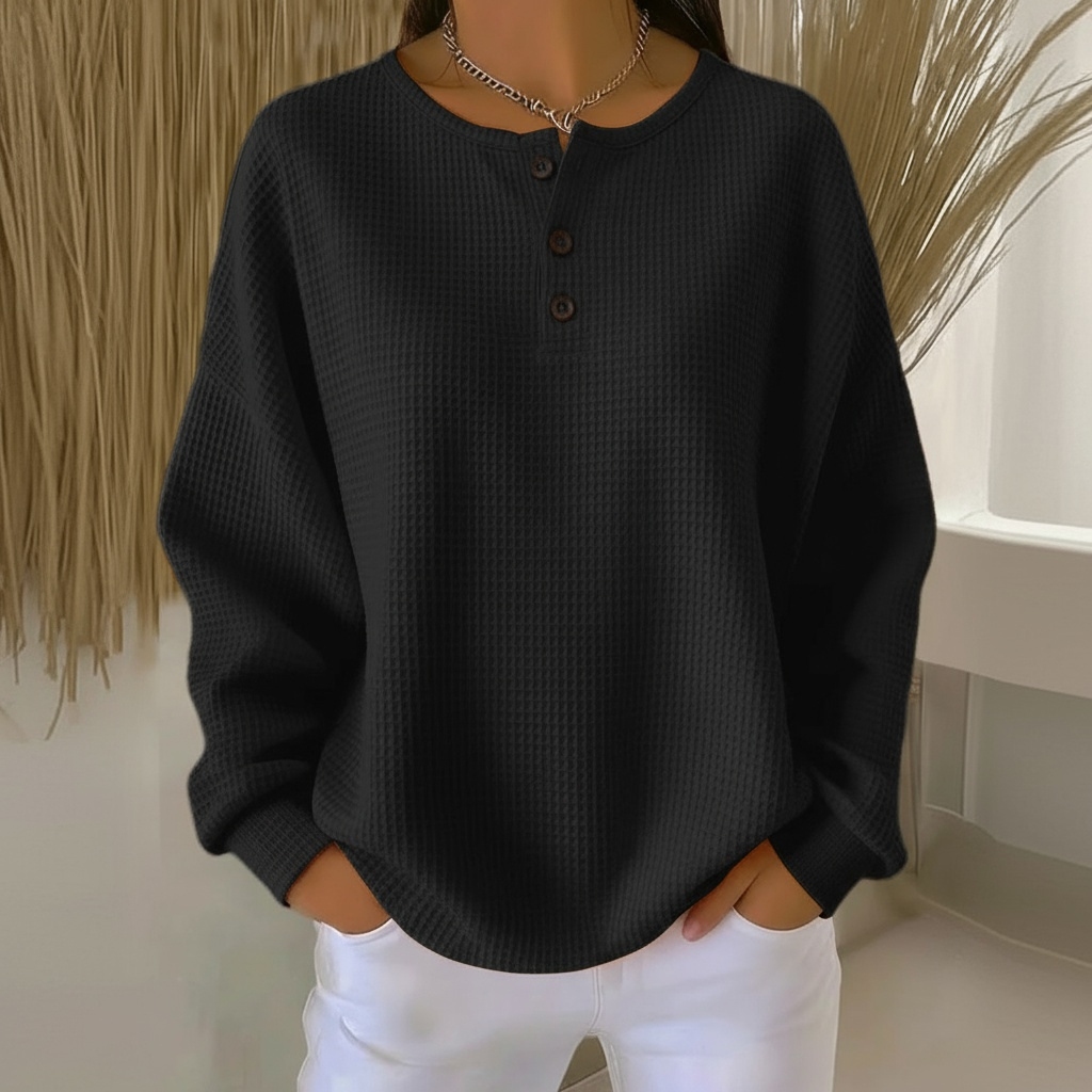 Women's Waffle Knit Henley Jumper with Button Detail