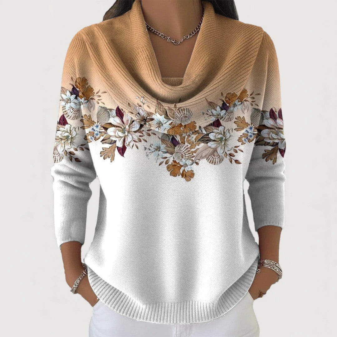 Women's Cowl Neck Sweater With Floral Embroidery