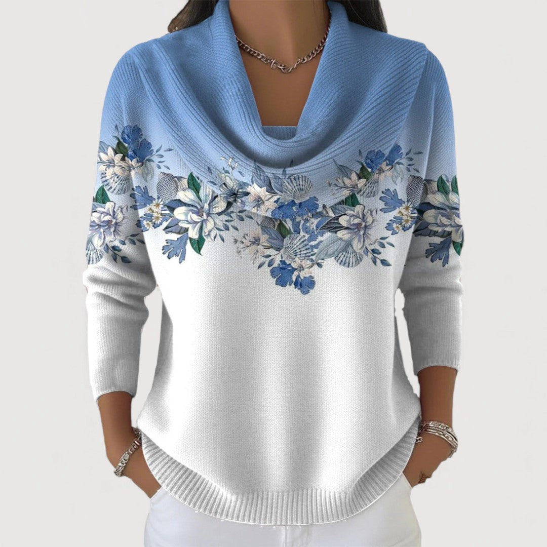 Women's Cowl Neck Sweater With Floral Embroidery
