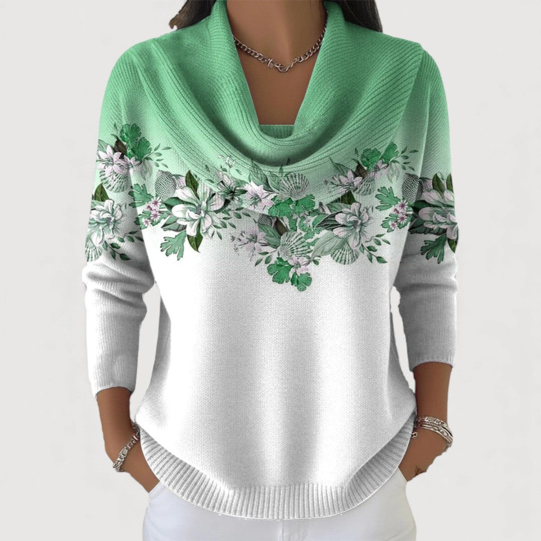 Women's Cowl Neck Sweater With Floral Embroidery