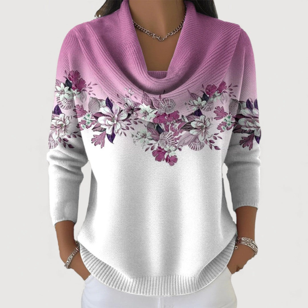 Women's Cowl Neck Sweater With Floral Embroidery