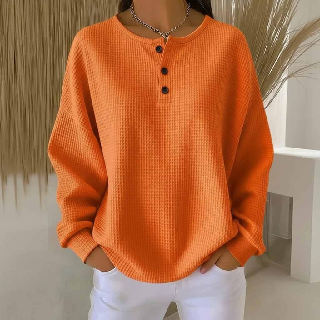 Women's Waffle Knit Henley Jumper with Button Detail