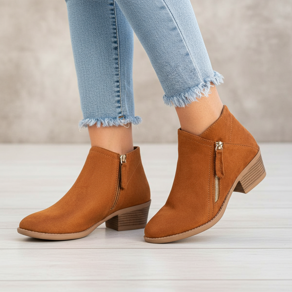 Women's Ankle Boots with Side Zip and Low Block Heel