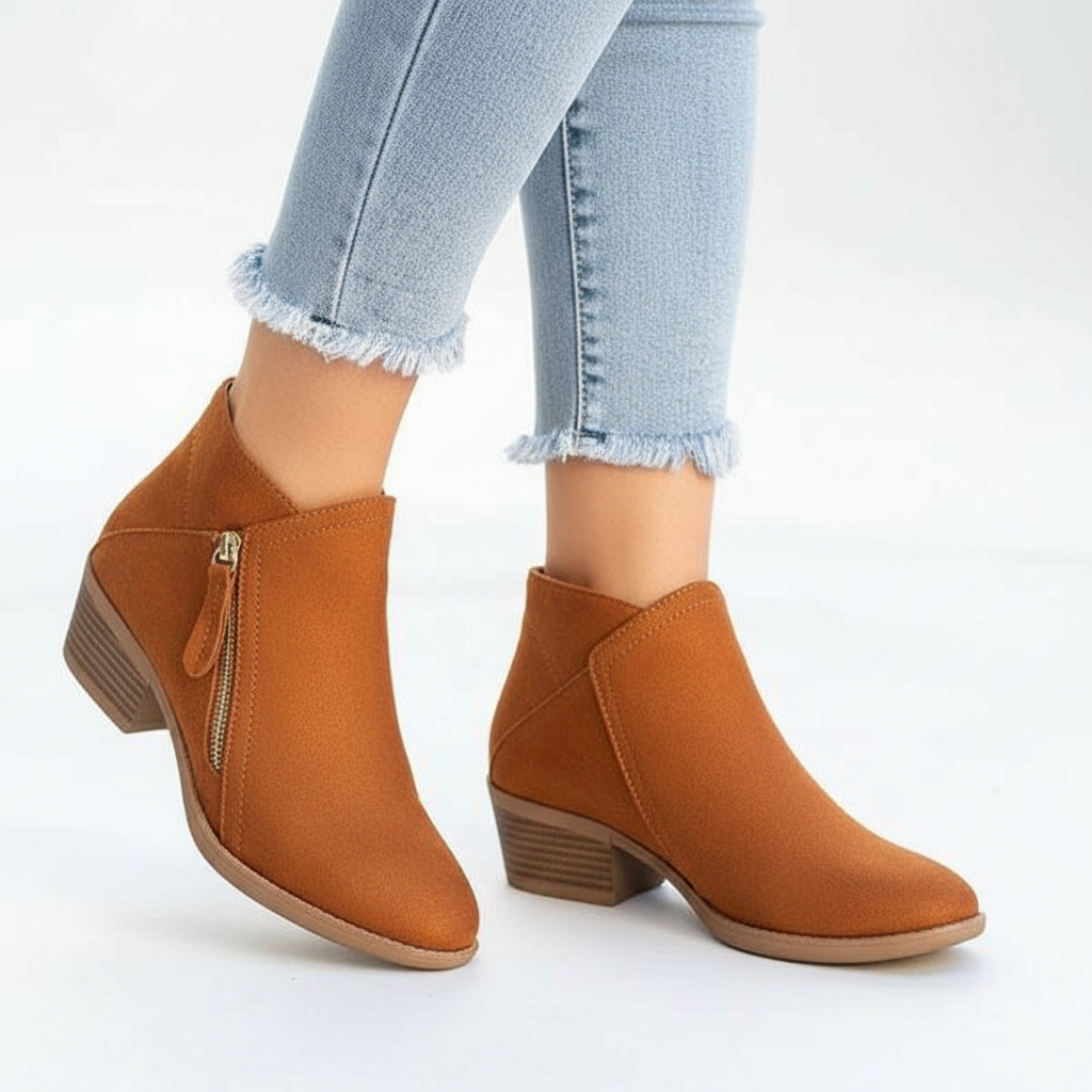 Women's Ankle Boots with Side Zip and Low Block Heel