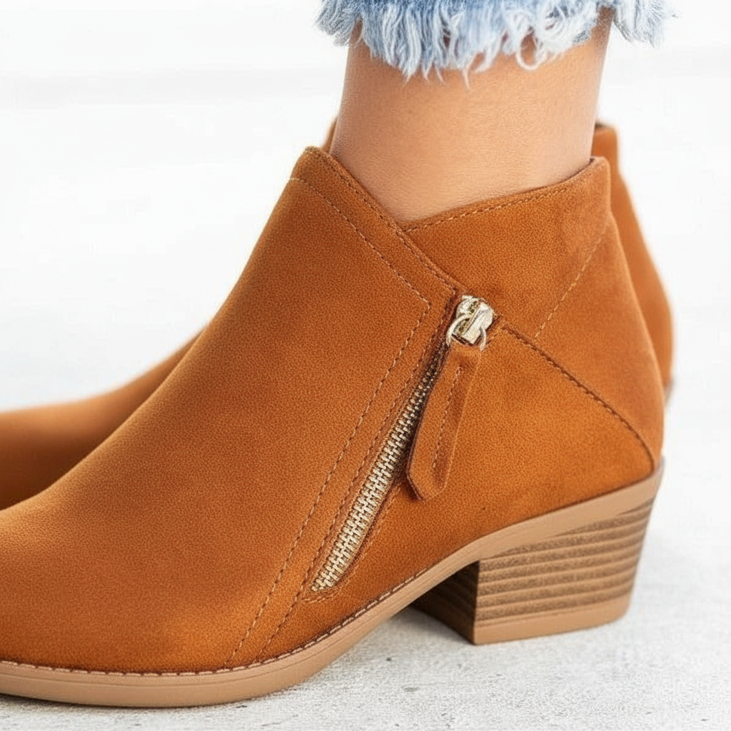 Women's Ankle Boots with Side Zip and Low Block Heel