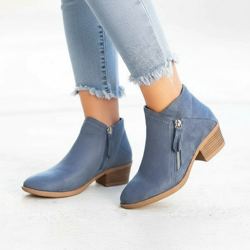 Women's Ankle Boots with Side Zip and Low Block Heel