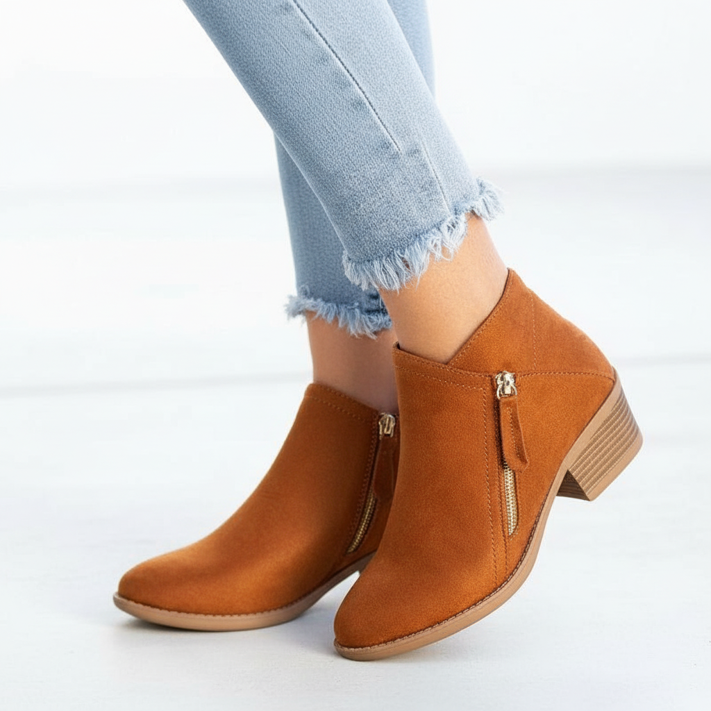 Women's Ankle Boots with Side Zip and Low Block Heel