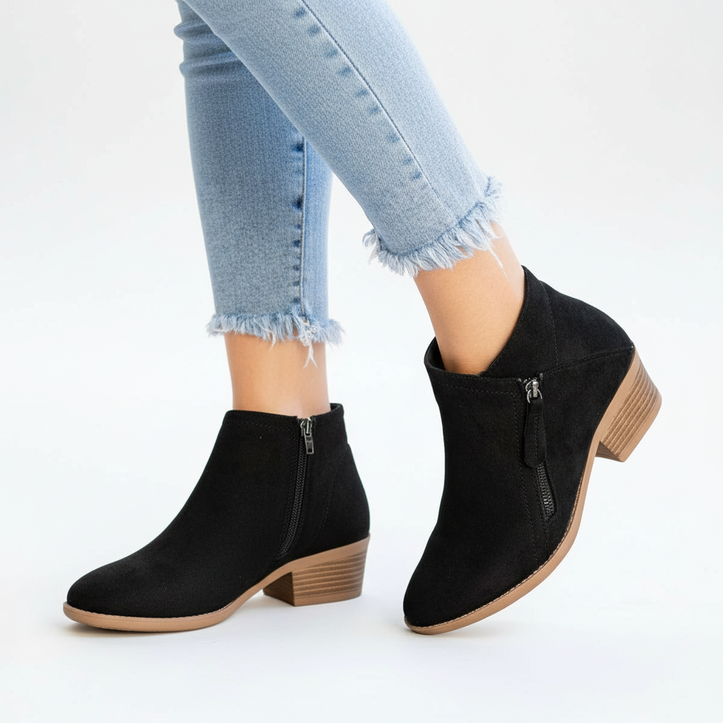 Women's Ankle Boots with Side Zip and Low Block Heel