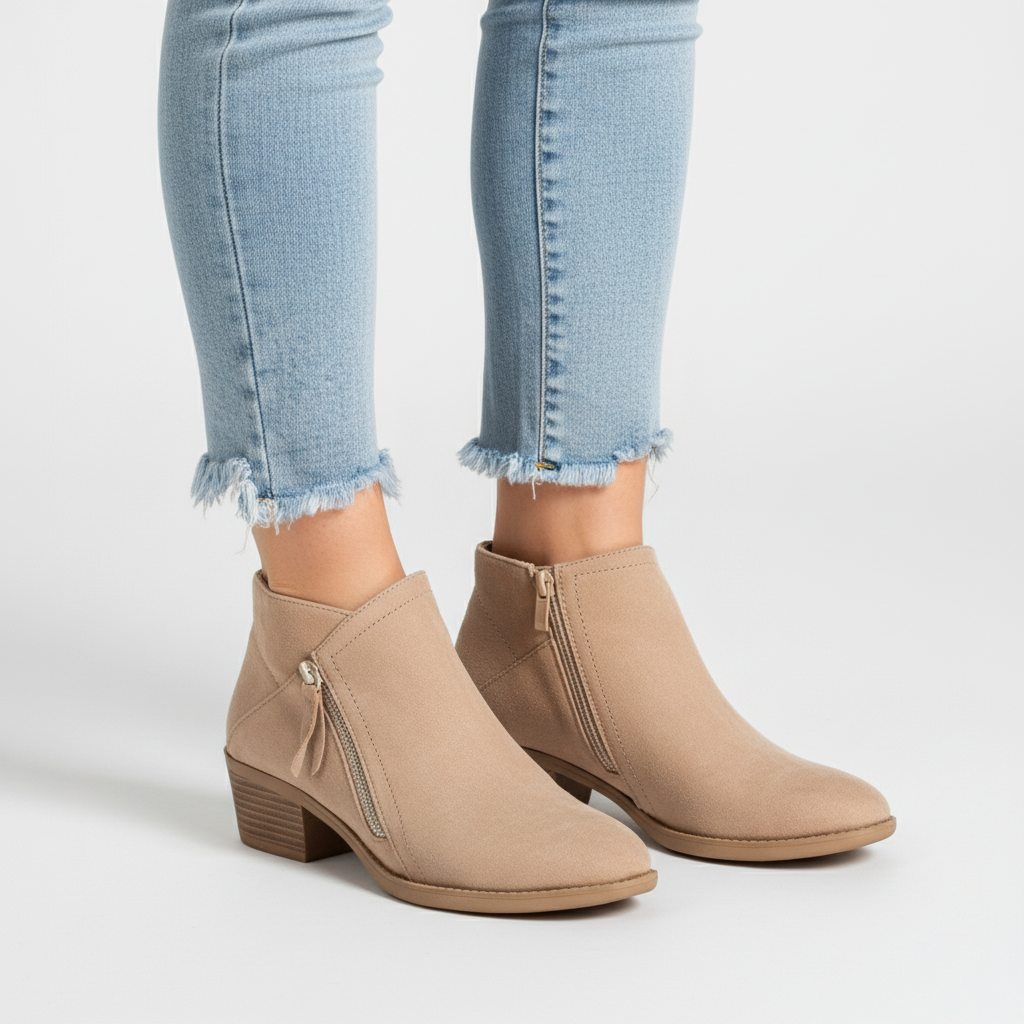 Women's Ankle Boots with Side Zip and Low Block Heel