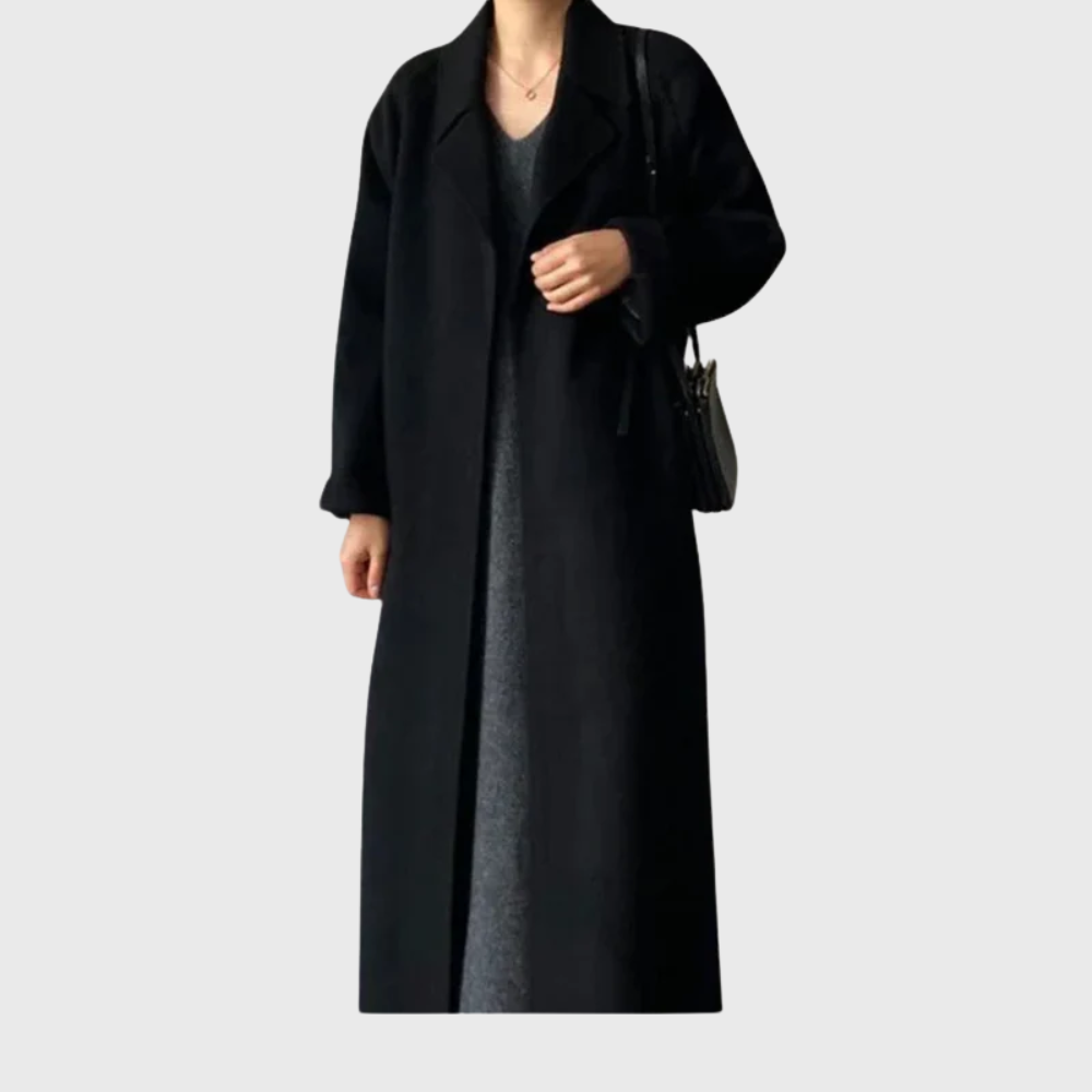 Women's Belted Wool Wrap Coat with Notched Collar