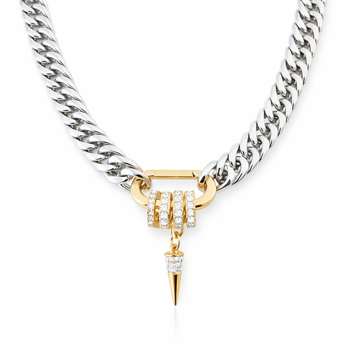 Women's Curb Chain Necklace with Rhinestone Charm Holder