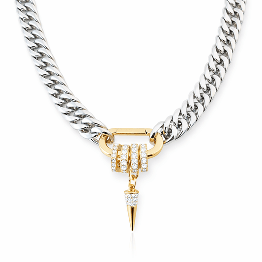 Women's Curb Chain Necklace with Rhinestone Charm Holder