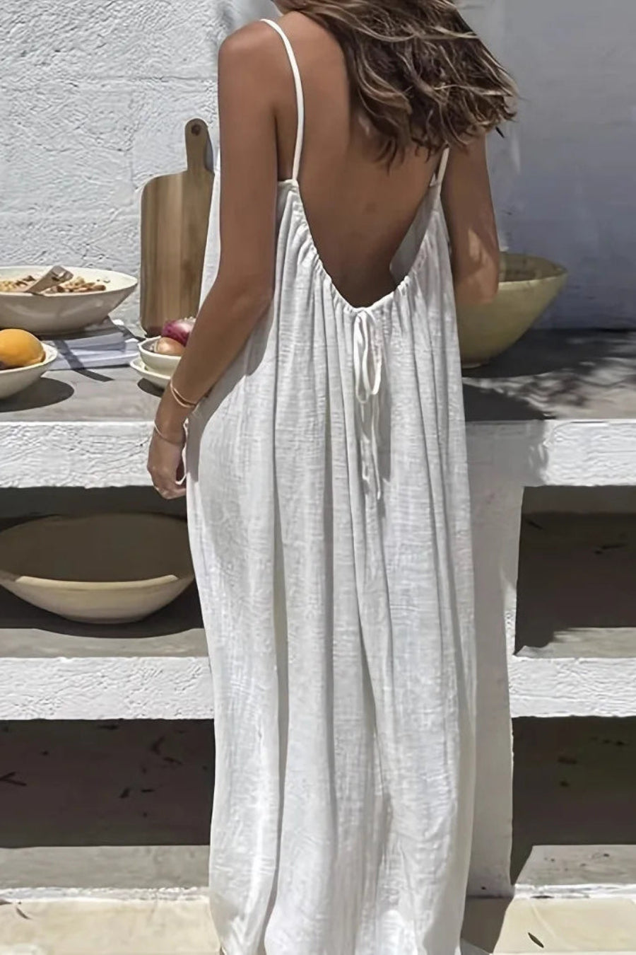 Ceylan Women's Backless Maxi Dress Bohemian Low Back Vacation Gown