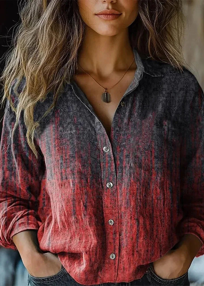 Women’s Button Down Shirt with Vintage Paisley Floral Print and Long Sleeves