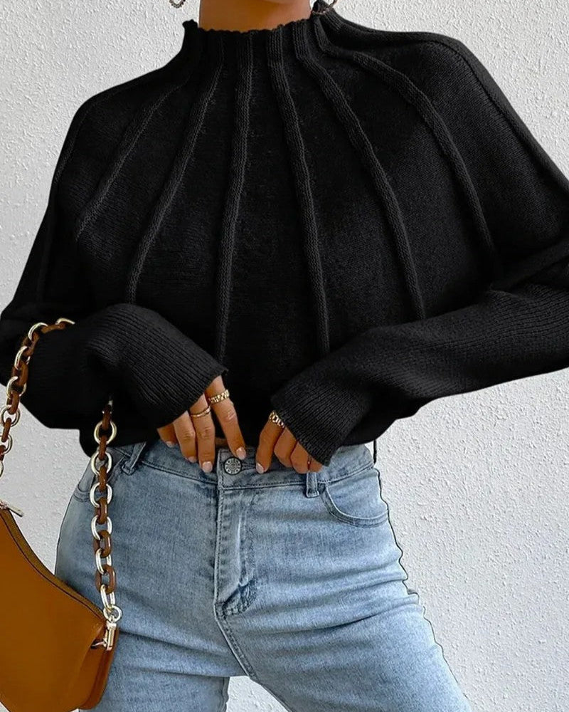 Ceylan Women's Sweater Cropped Textured High Neck Pullover