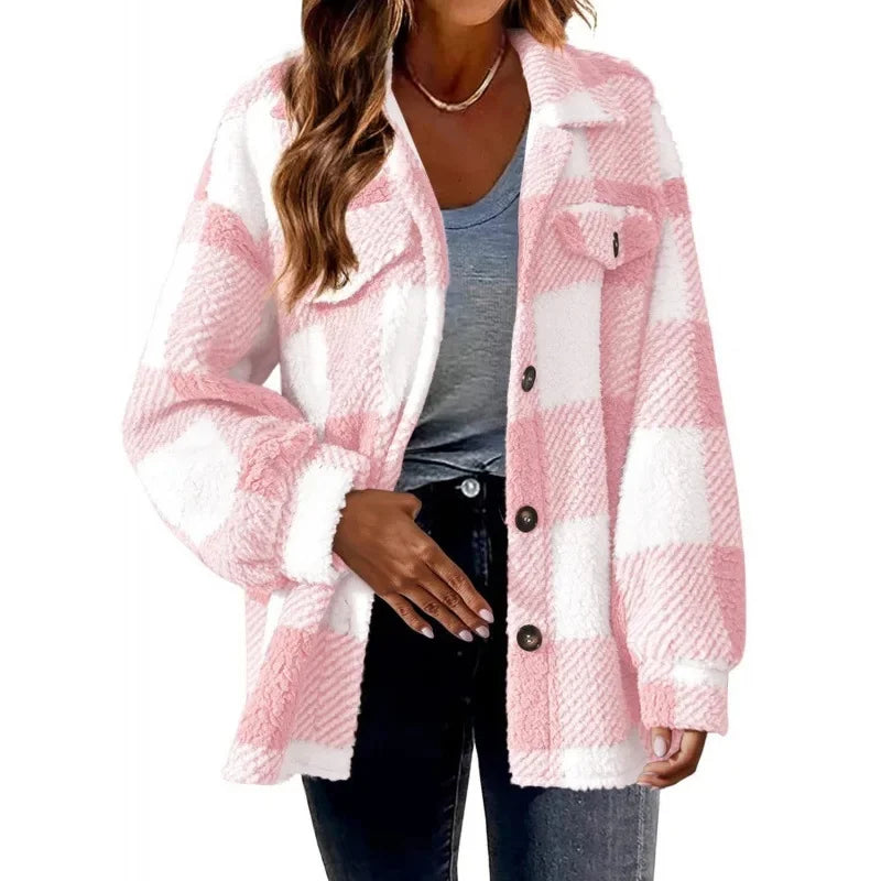 Ceylan Women's Fleece Oversized Plaid Shacket