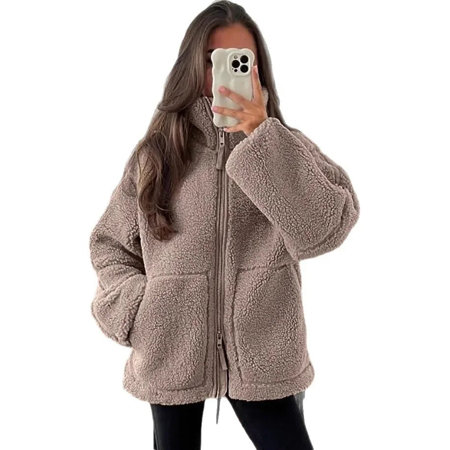 Ceylan High Collar Sherpa Jacket - Premium Zip Up Teddy Coat
