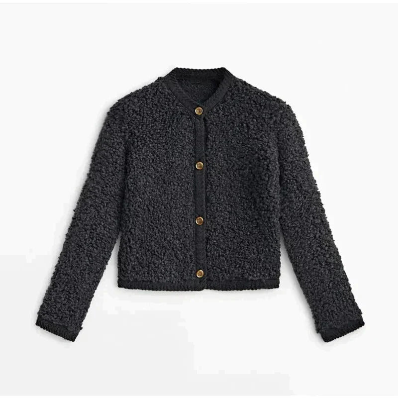 Women's Textured Cardigan Jacket with Button Closure