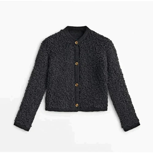 Women's Textured Cardigan Jacket with Button Closure