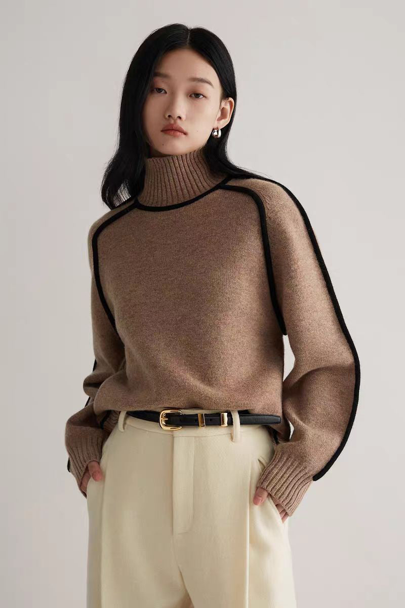 Ceylan Women's Turtleneck Sweater with Contrast Piping