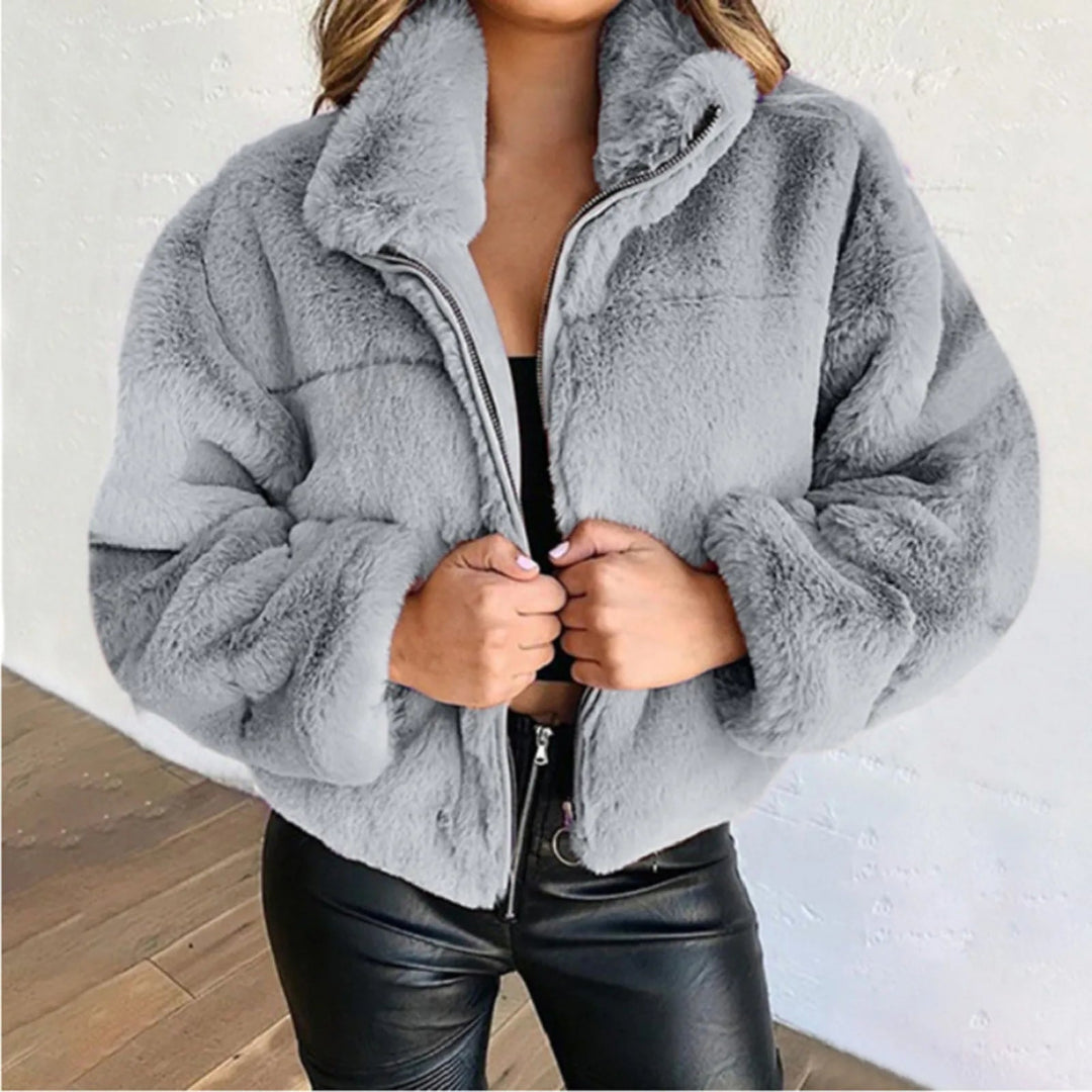 Ceylan Women’s Cropped Faux Fur Zip-Up Jacket