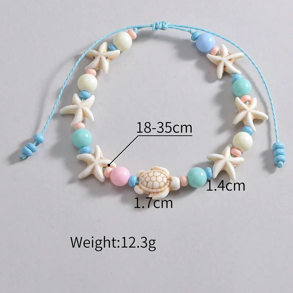 Women's Handwoven Shell Anklet with Starfish Charm