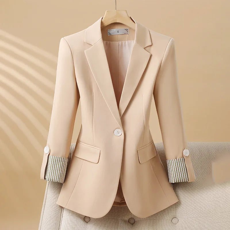 Women’s Blazer Jackets with Pinstripe Cuffed Sleeves and Notch Lapels
