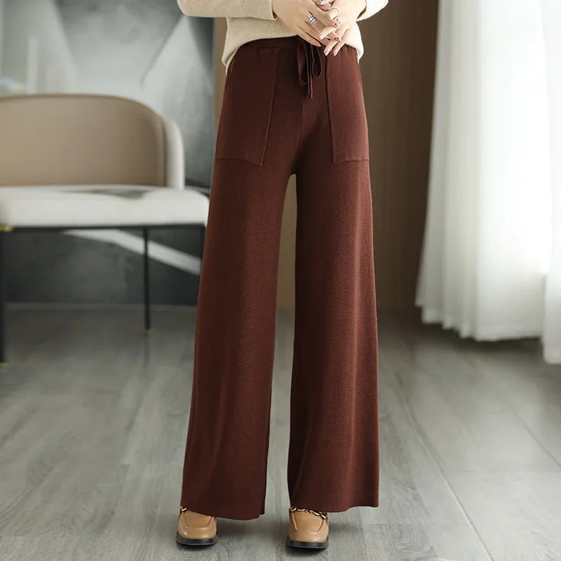 Ceylan Women’s High Waisted Wool Trousers Pleated Wide Leg