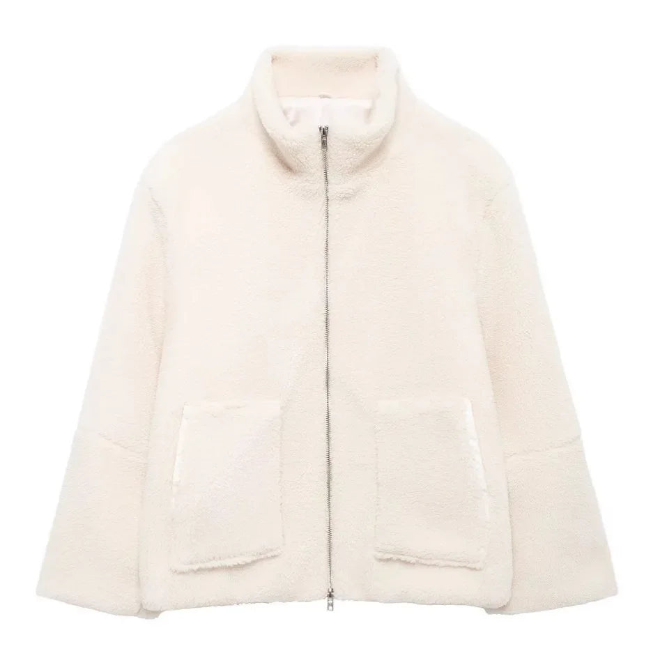 Ceylan High Collar Sherpa Jacket - Premium Zip Up Teddy Coat
