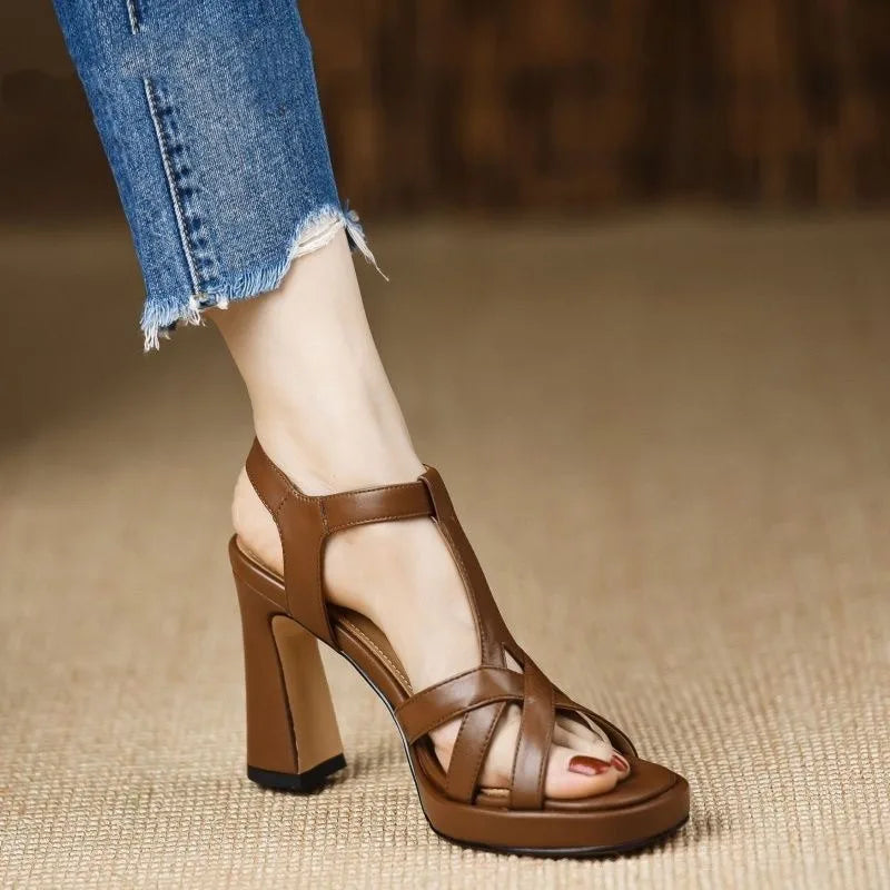 Women’s High Heel Gladiator Sandal with Lace Up Wrap Straps