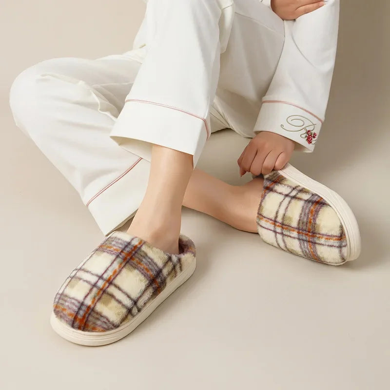 Ceylan Women’s Plaid House Slippers Warm Fleece Scuffs