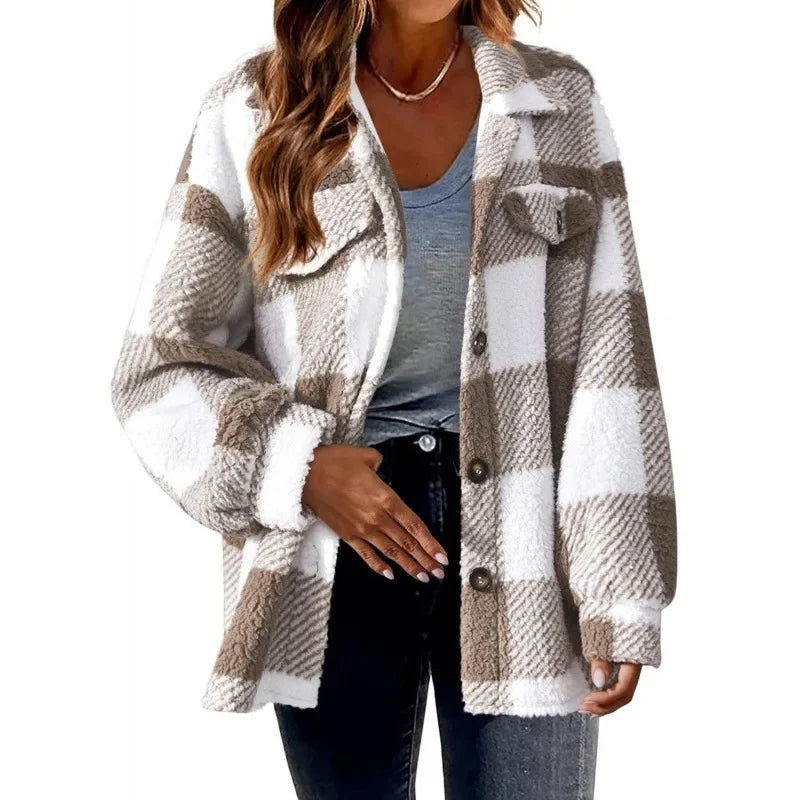 Ceylan Women's Fleece Oversized Plaid Shacket