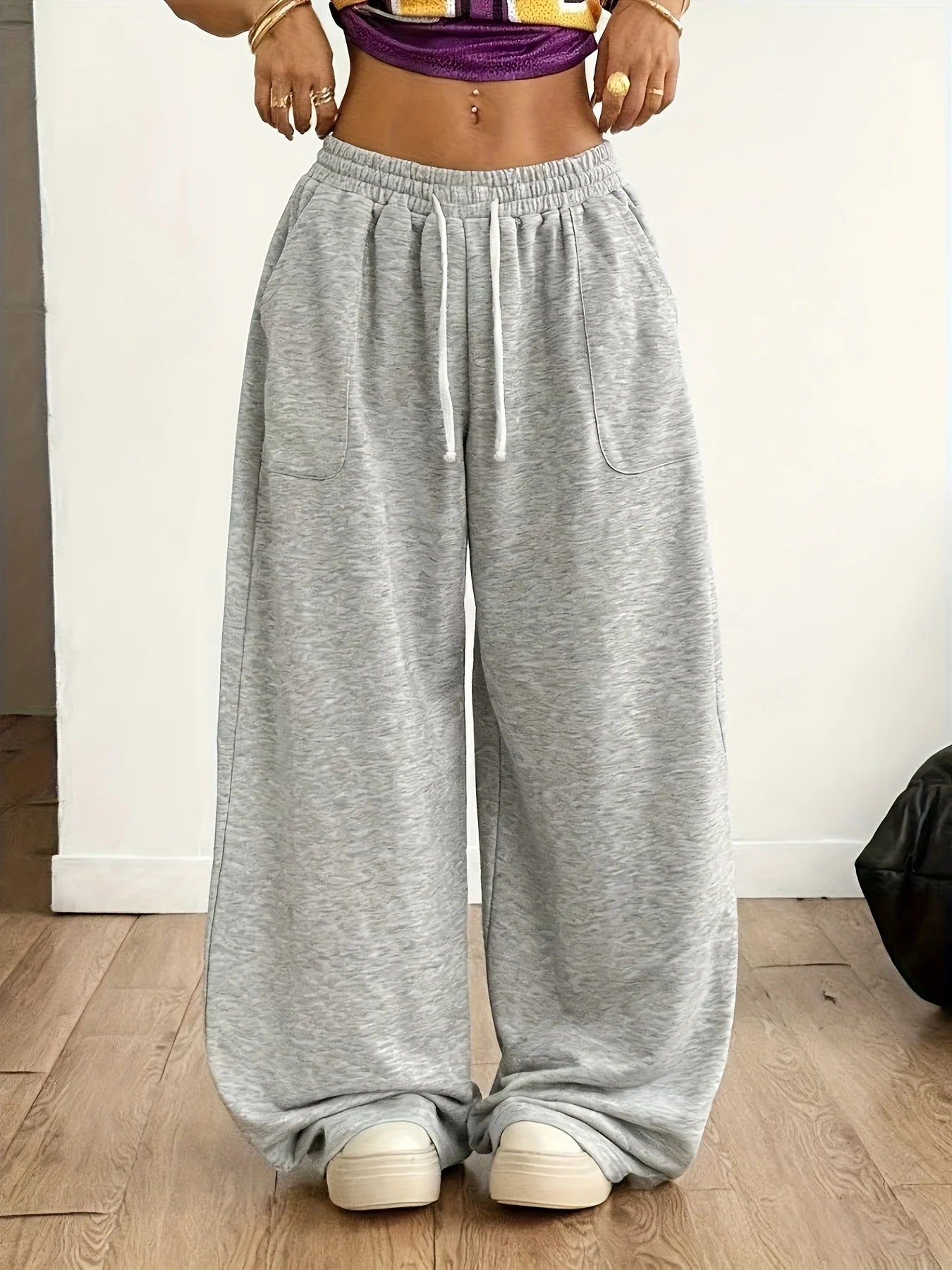 Ceylan Women's Fleece Wide-Leg Sweatpants Gray