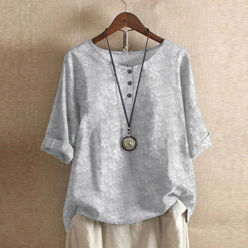 Women’s Blouse with 3/4 Sleeves and Retro Artisanal Floral Print