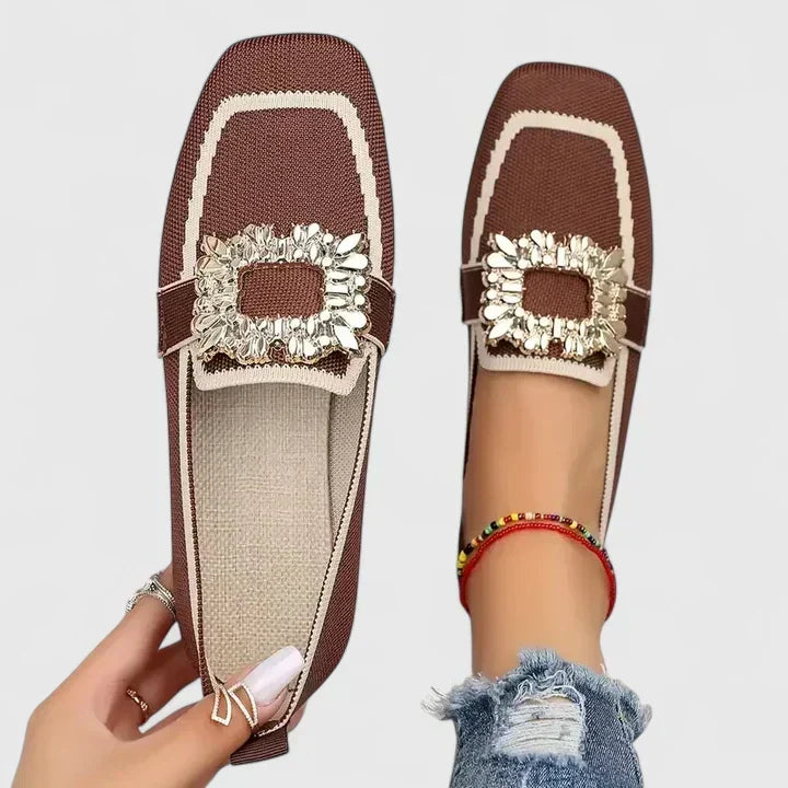 Women's Loafers with Embellished Buckle and Contrast Trim
